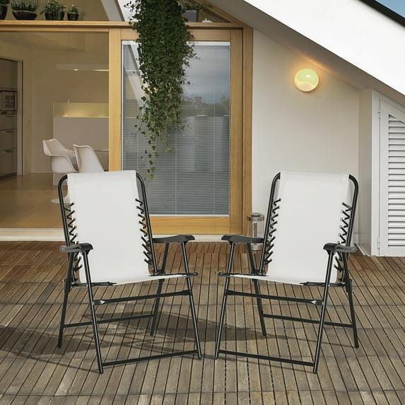 Outsunny Set of 2 Patio Folding Chairs, Outdoor Bungee Sling Chairs, White