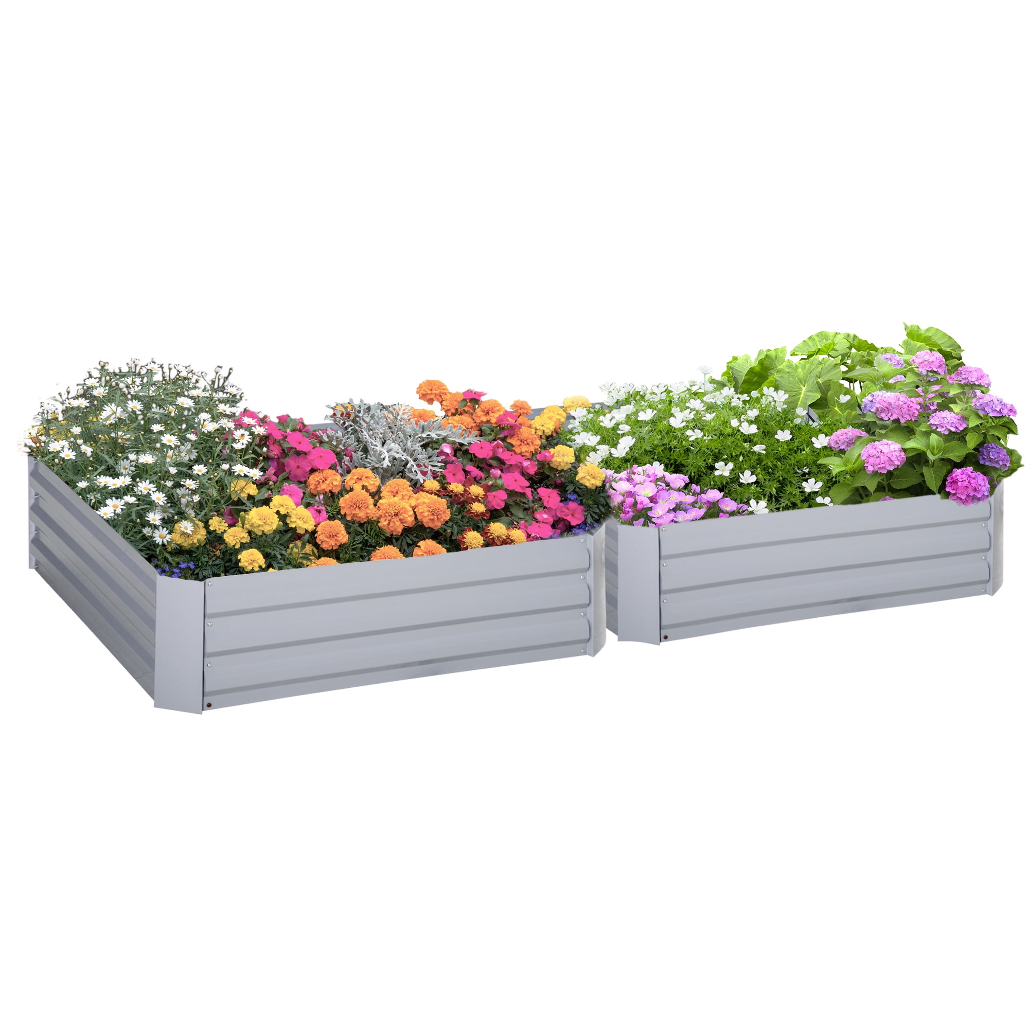 Outsunny Set of 2 Raised Garden Bed Galvanized Planter Box Easy Setup ...