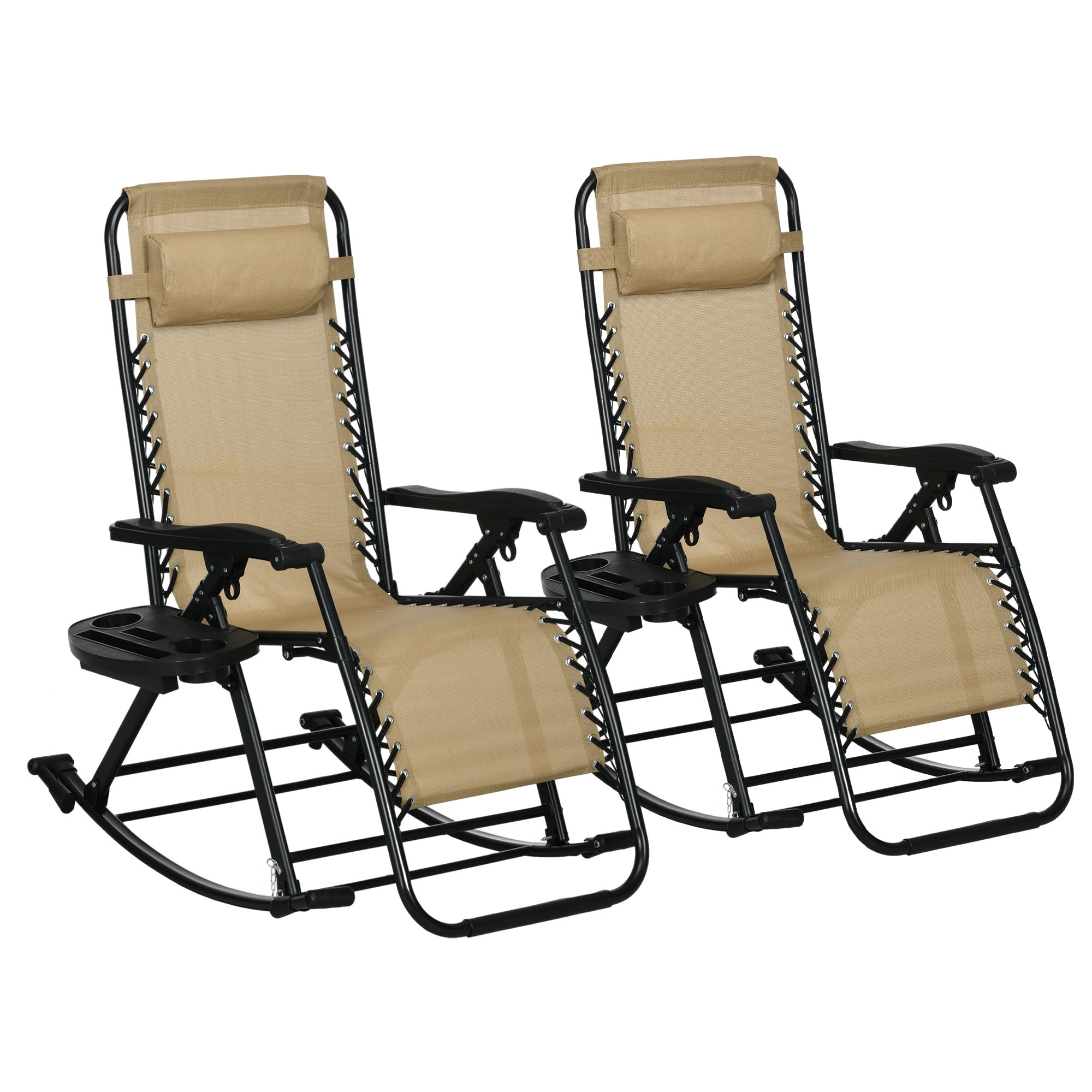 Outsunny Set of 2 Rocking Zero Gravity Lounge Chairs, Folding, Beige ...