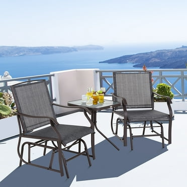 Outsunny Set of 3 Rocking Glider Chair w/ Table Mesh Patio Outdoor Furniture, Gray