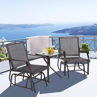 Outsunny Set of 3 Rocking Glider Chair w/ Table Mesh Patio Outdoor Furniture, Gray