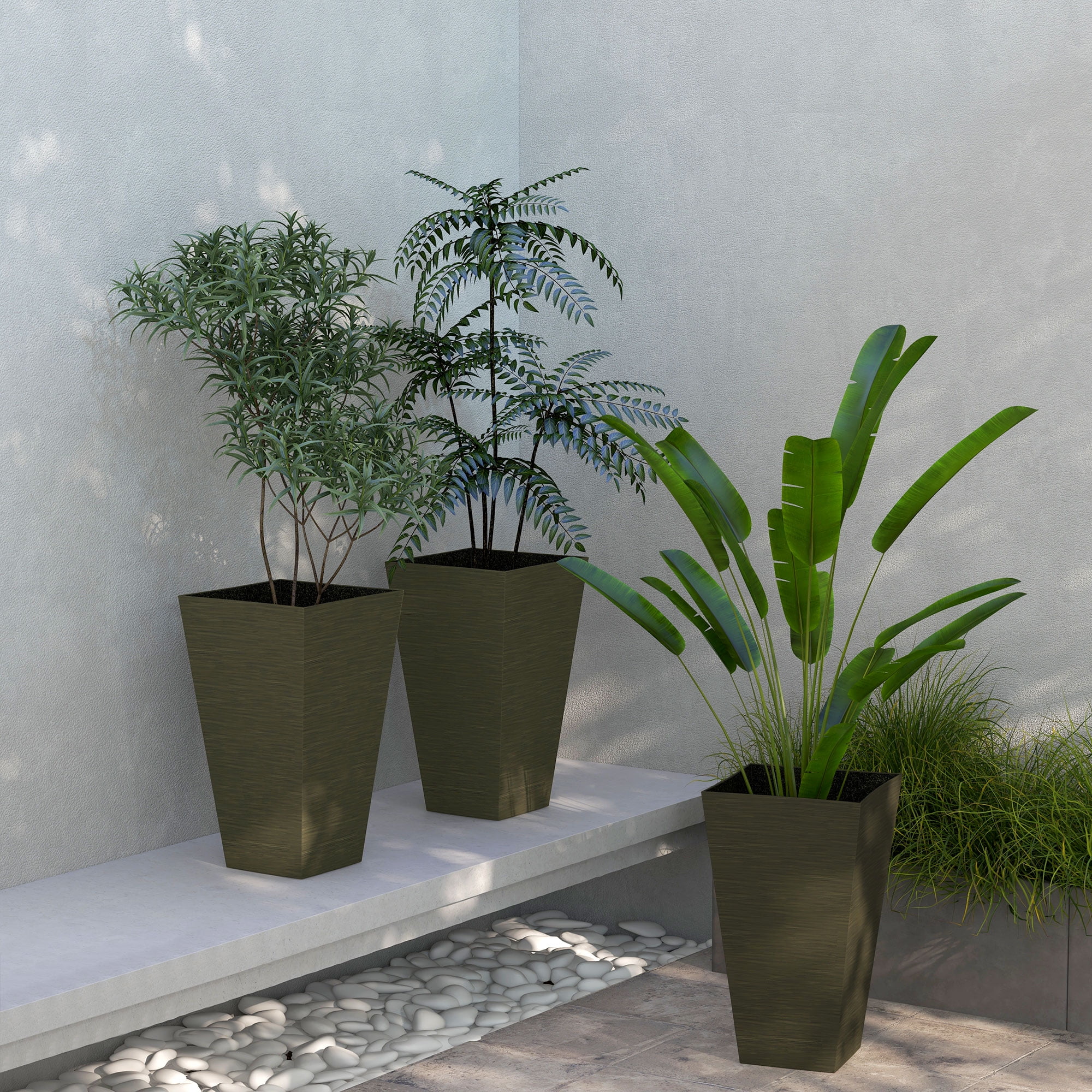 Outsunny Set of 3 Tall Outdoor Planters w/ Drainage Holes, Dark Brown