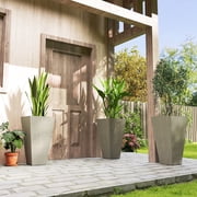 Outsunny Set of 3 Tall Planters, 28" Square Outdoor Flower Pots with Drainage Hole and Plug, PP Plastic Plant Pots for Patio Porch Garden Indoor Use, Gray