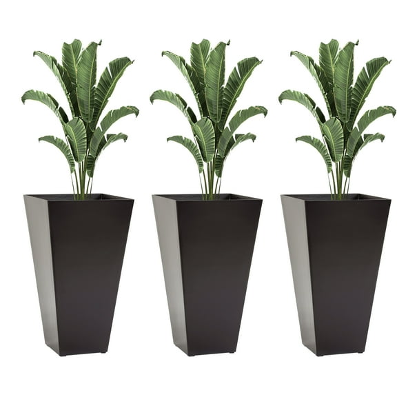 Outsunny Set of 3 Tall Planters with Drainage Hole, 28" Outdoor Flower Pots, Indoor Planters for Porch Patio and Deck, Brown