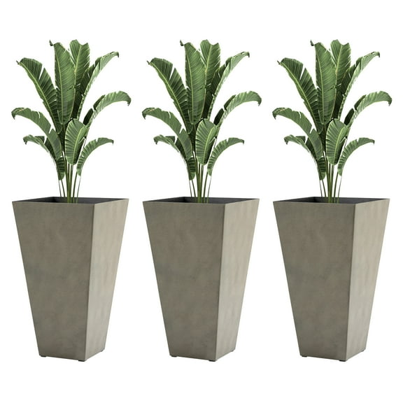 Outsunny Set of 3 Tall Planters with Drainage Hole, 28" Outdoor Flower Pots, Indoor Planters for Porch Patio and Deck, Gray