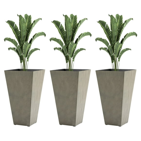 Outsunny Set of 3 Tall Planters with Drainage Hole, 28" Outdoor Flower Pots, Indoor Planters for Porch Patio and Deck, Gray