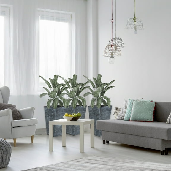 Outsunny Set of 3 Tall Planters with Drainage Hole, Outdoor Flower Plant Pots, Indoor Planters for Porch, Front Door, Entryway, Patio and Deck, Gray