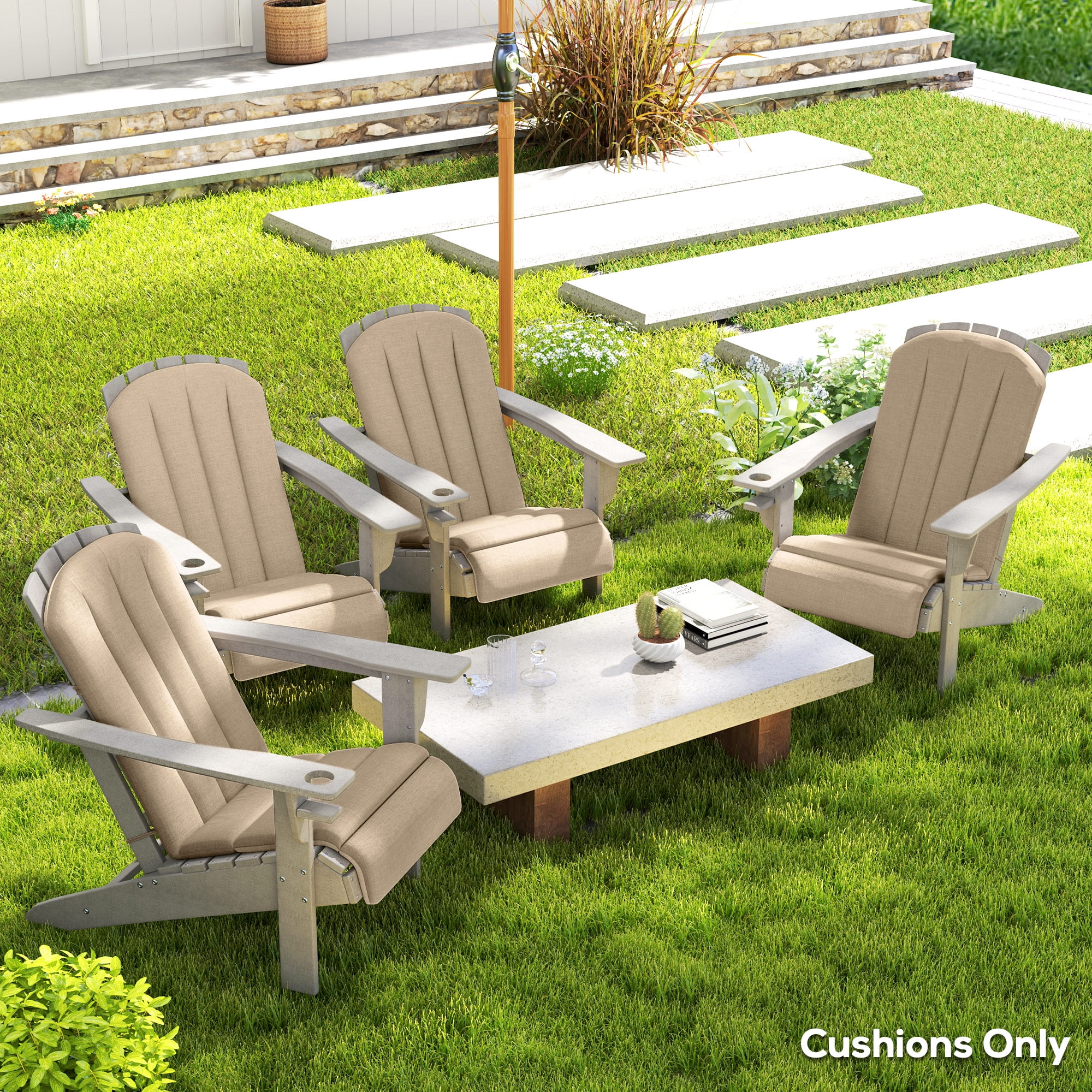 Chair Cushions Beige Adirondack Chairs Outsunny Set Of Adirondack