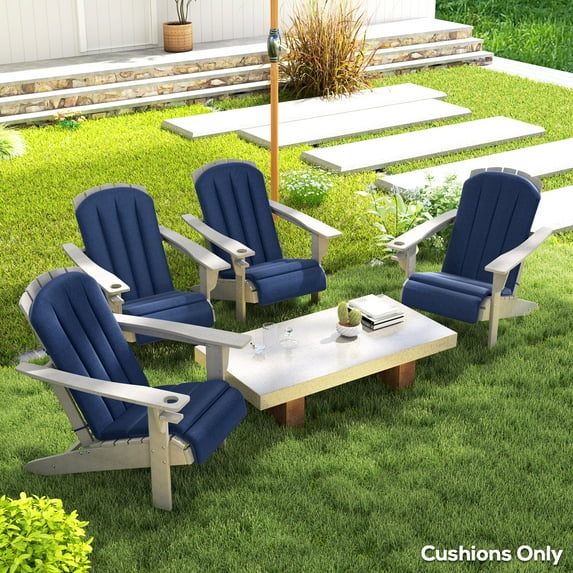 Outsunny Set of 4 Adirondack Chair Cushion, High Back Outdoor Chair Cushions with Ties, Navy Blue
