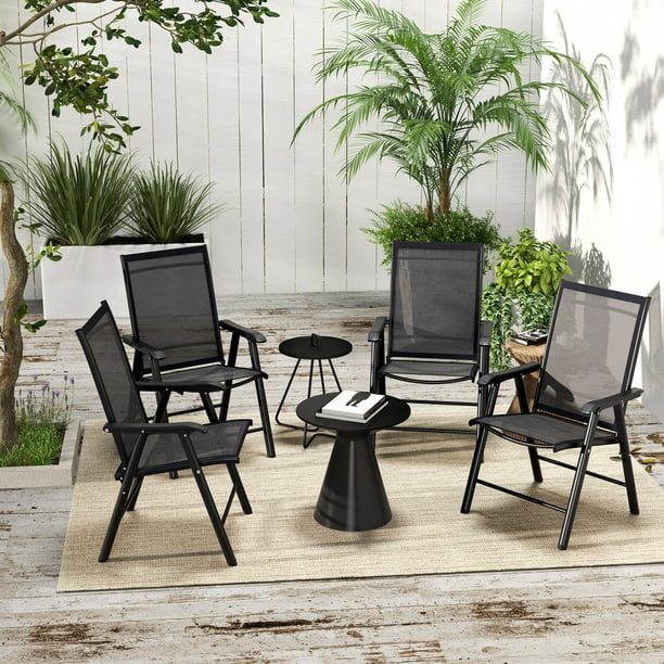 Outsunny Set of 4 Outdoor Folding Chairs for Patio Camping Beach Black