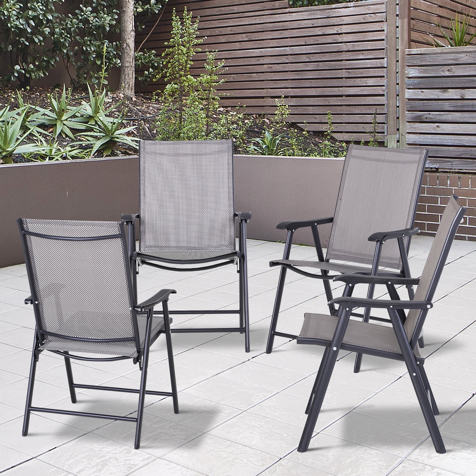 Gray Steel Folding Dining Chairs with Armrests, Set of 4