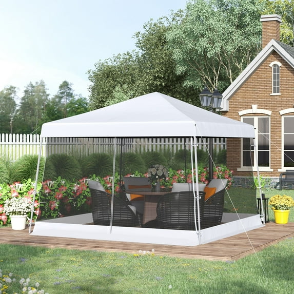 Outsunny 117.25 x 117.25 in White Pop-up Outdoor Canopies, Adjustable Height