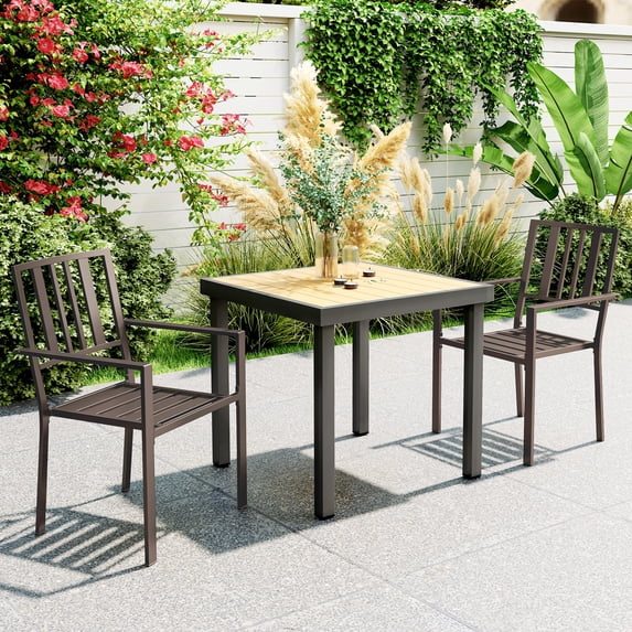 Outsunny Slatted Design Patio Dining Chairs, Set of 2 Stackable Garden Chairs, Dark Brown
