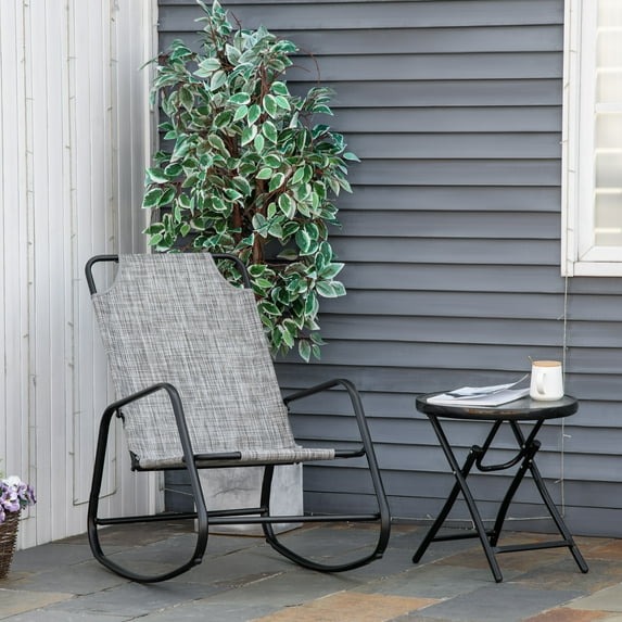 Outsunny Garden Rocking Chair, Patio Sling Fabric Single Rocker, Gray/Brown