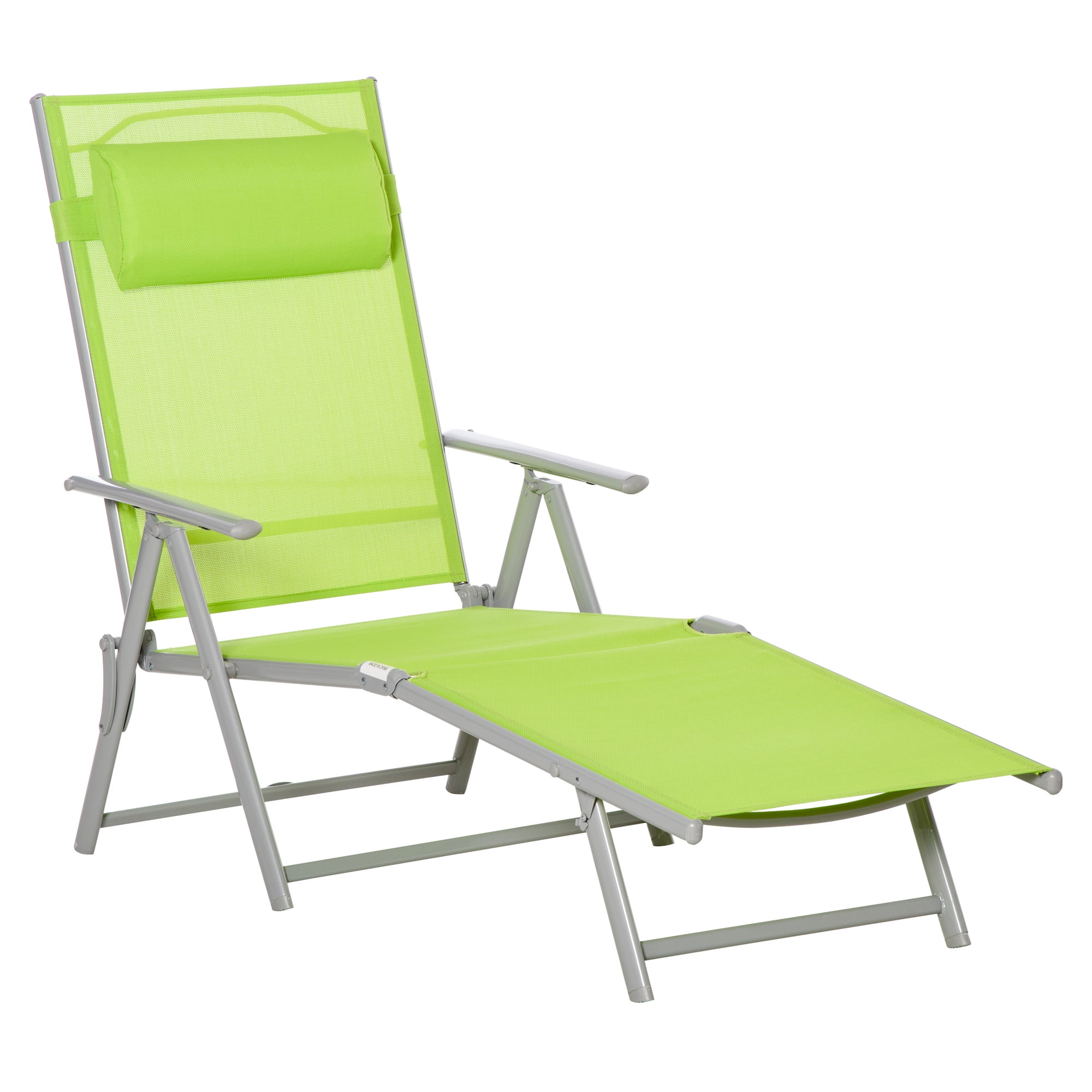 Outsunny Sling Patio Reclining Chaise Lounge Garden Furniture, Green