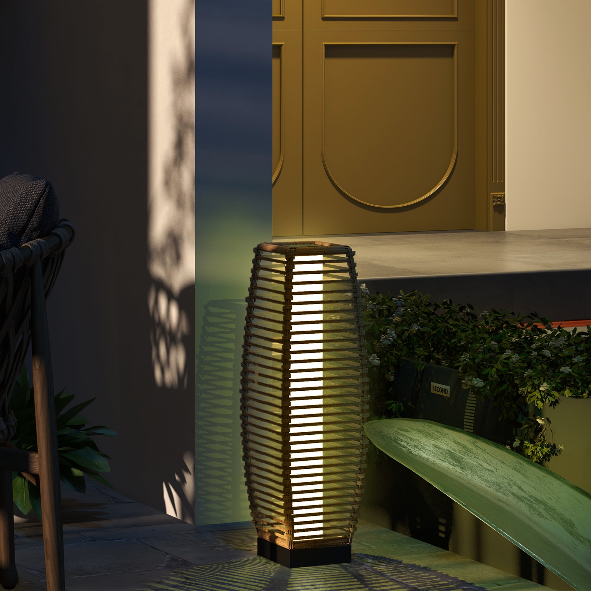 Outsunny Auto On/Off LED Lights Floor Lamp, Decorative Lantern Pathway Light, Sand