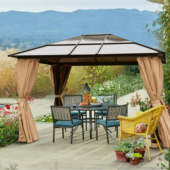 Outsunny Solarium Style Hardtop Gazebo, 10' x 12', with Curtains