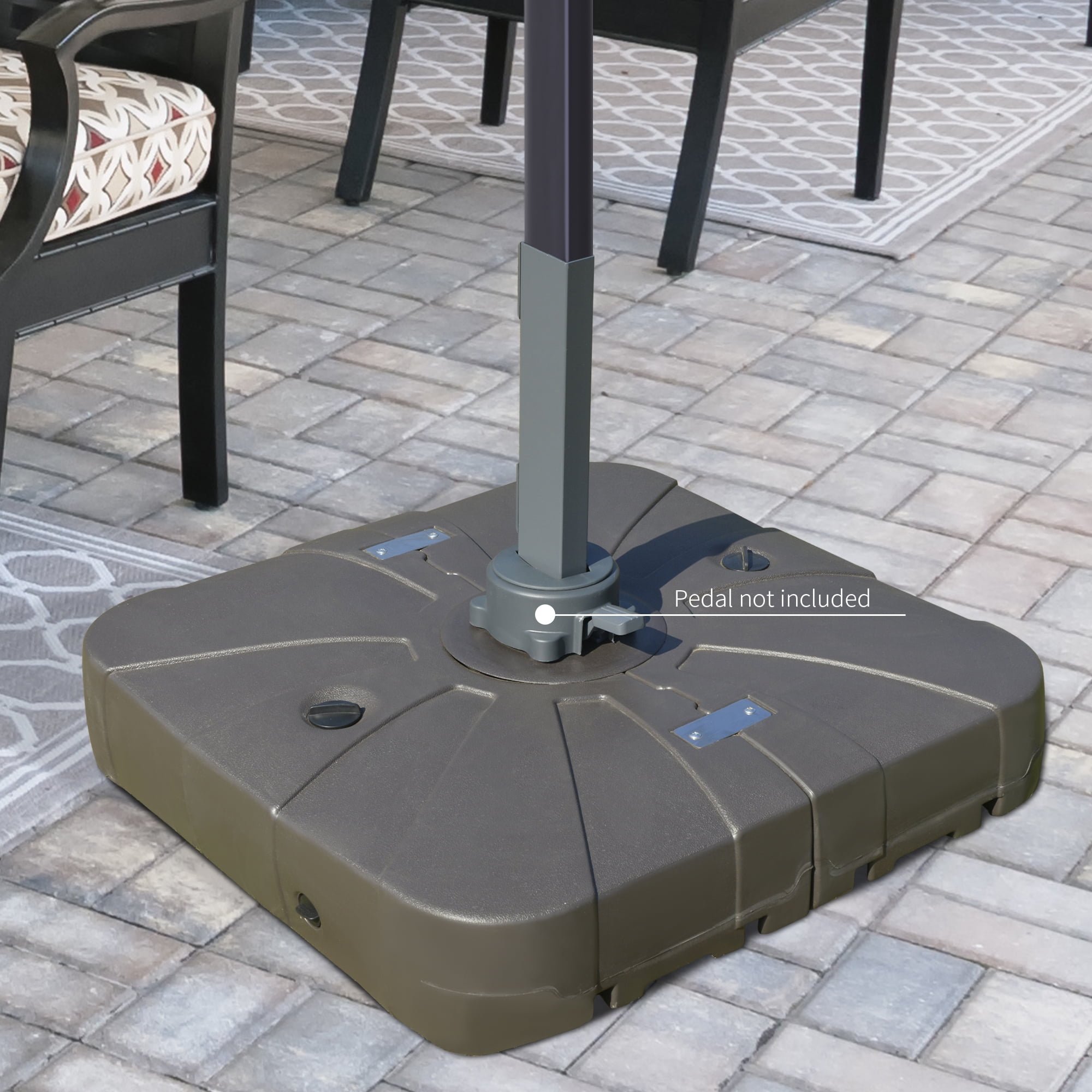 Outsunny Square Cantilever Patio Umbrella Base with 4 Wheels for Easy Moving, Heavy Duty Umbrella Stand Weight, 330 lb Capacity Sand or 249 lb Capacity Water, Coffee