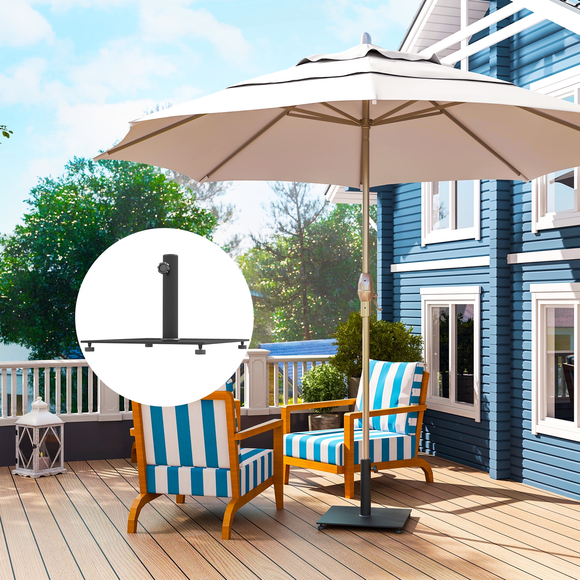 Outsunny Square Patio Umbrella Base, 29 lbs Metal Umbrella Stand Base with Adjustable Pads, Patio Umbrella Holder for 1.5"/1.9" Poles, Black