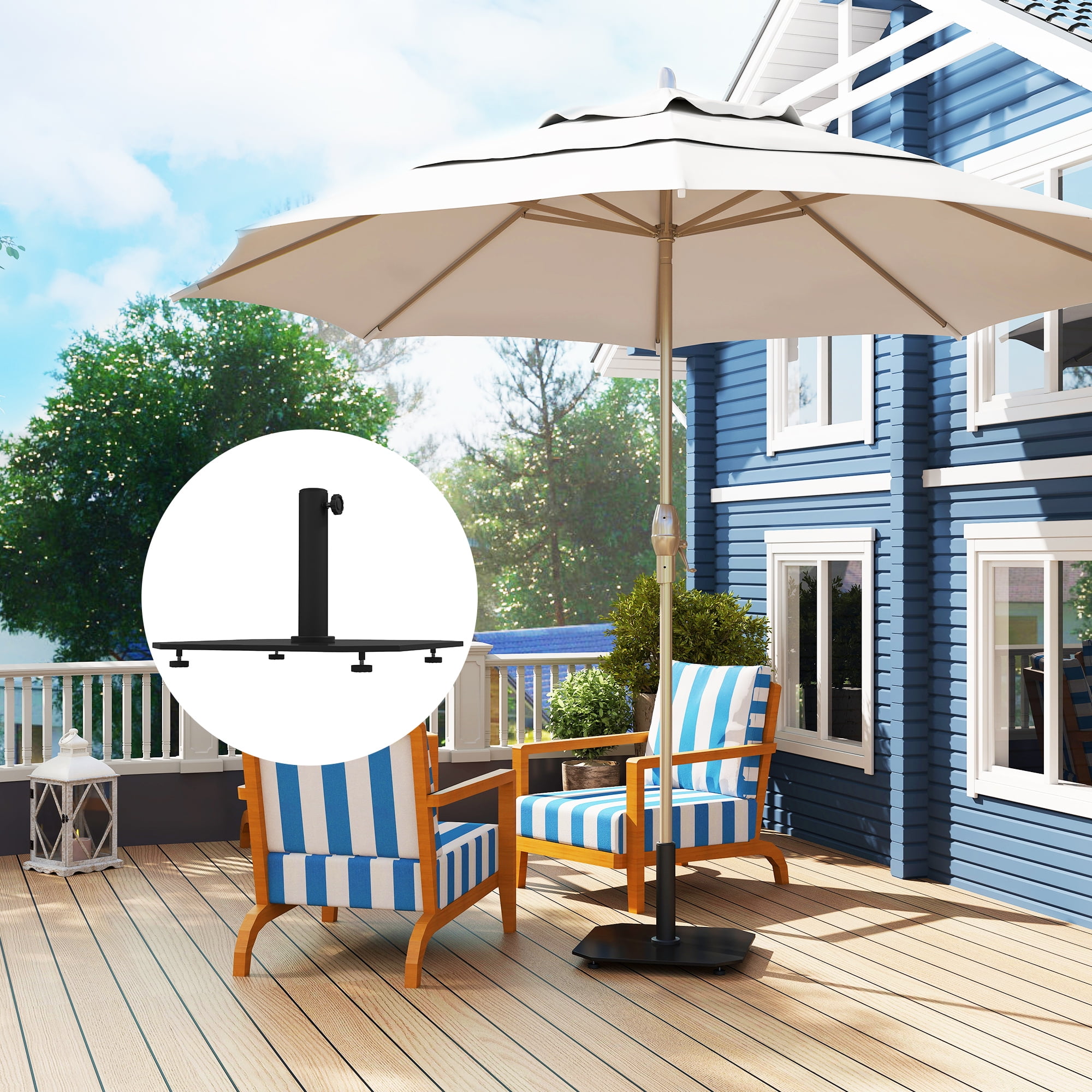 Outsunny Square Patio Umbrella Base, 41 lbs Metal Umbrella Stand Base with Adjustable Pads, Patio Umbrella Holder for 1.3"/1.5"/1.9" Poles, Black
