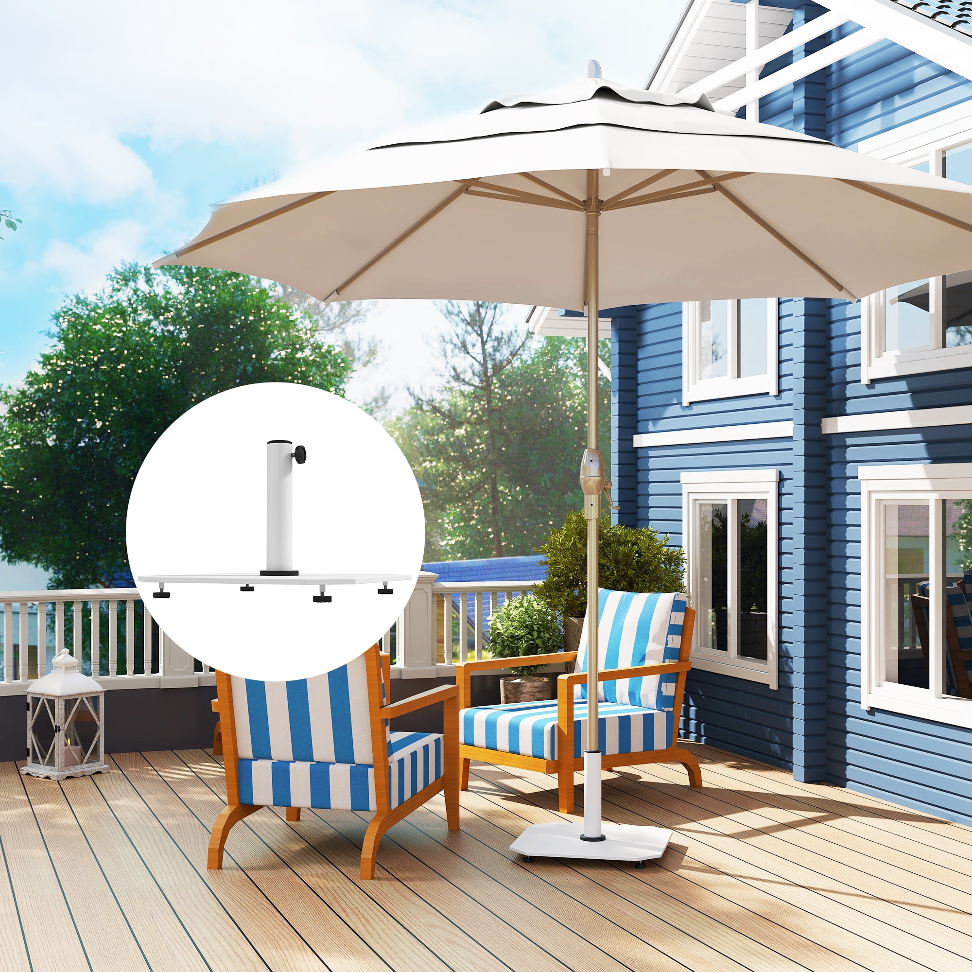 White Metal Square Patio Umbrella Base with Adjustable Pads