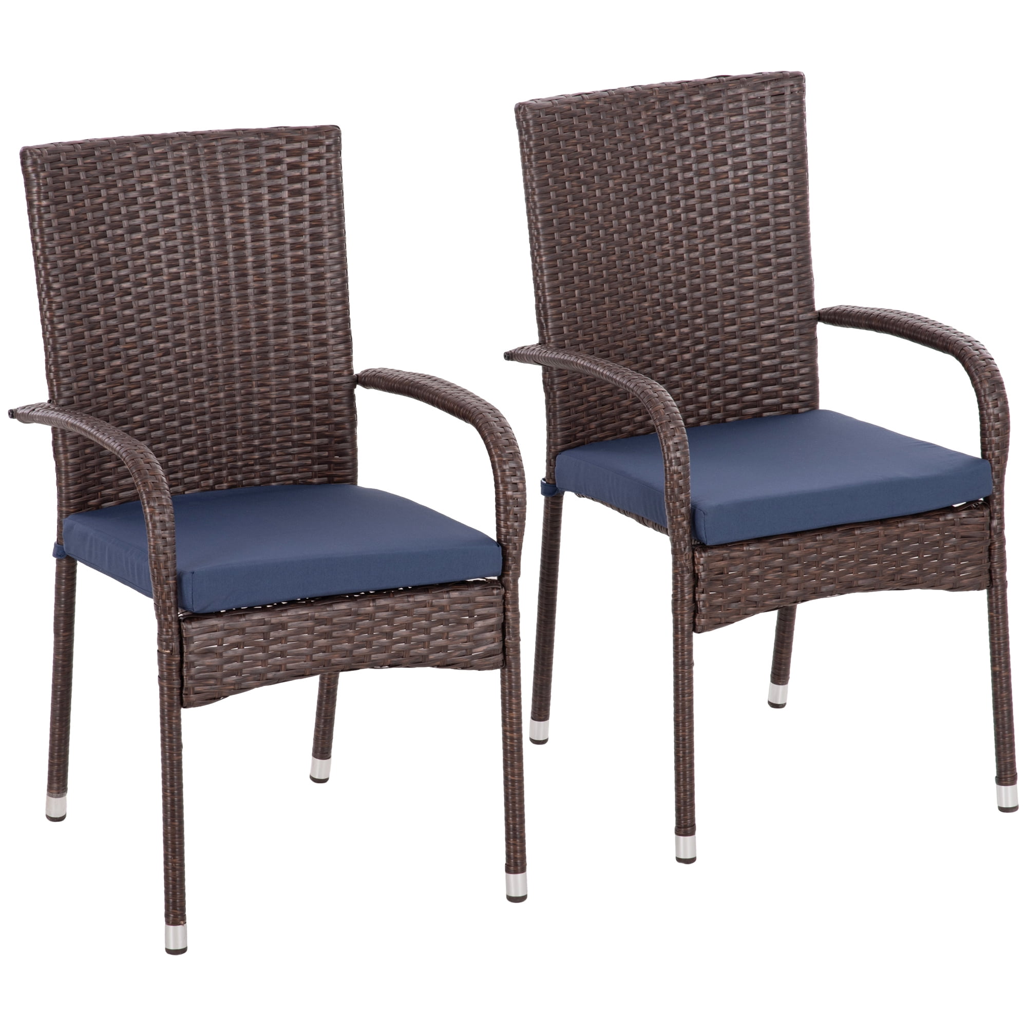 Outsunny Stackable PE Rattan Outdoor Dining Chairs with Cushions, Set