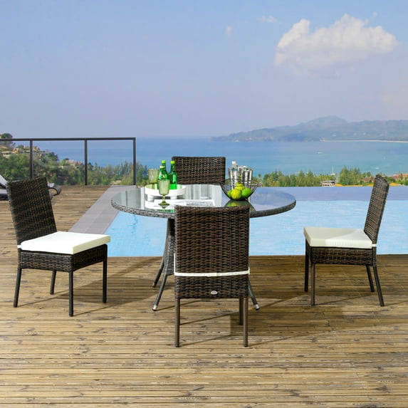 Outsunny 4 Outdoor Dining Chairs, Cushioned Patio Wicker Dining Chairs, Brown