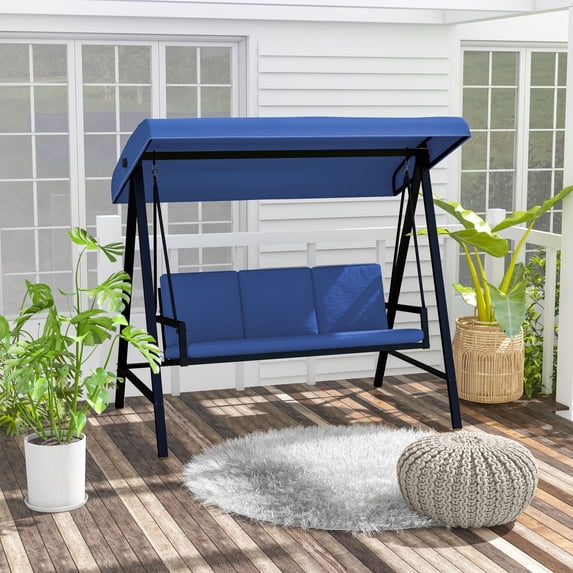 Outsunny Steel Porch Swing with Canopy, Blue