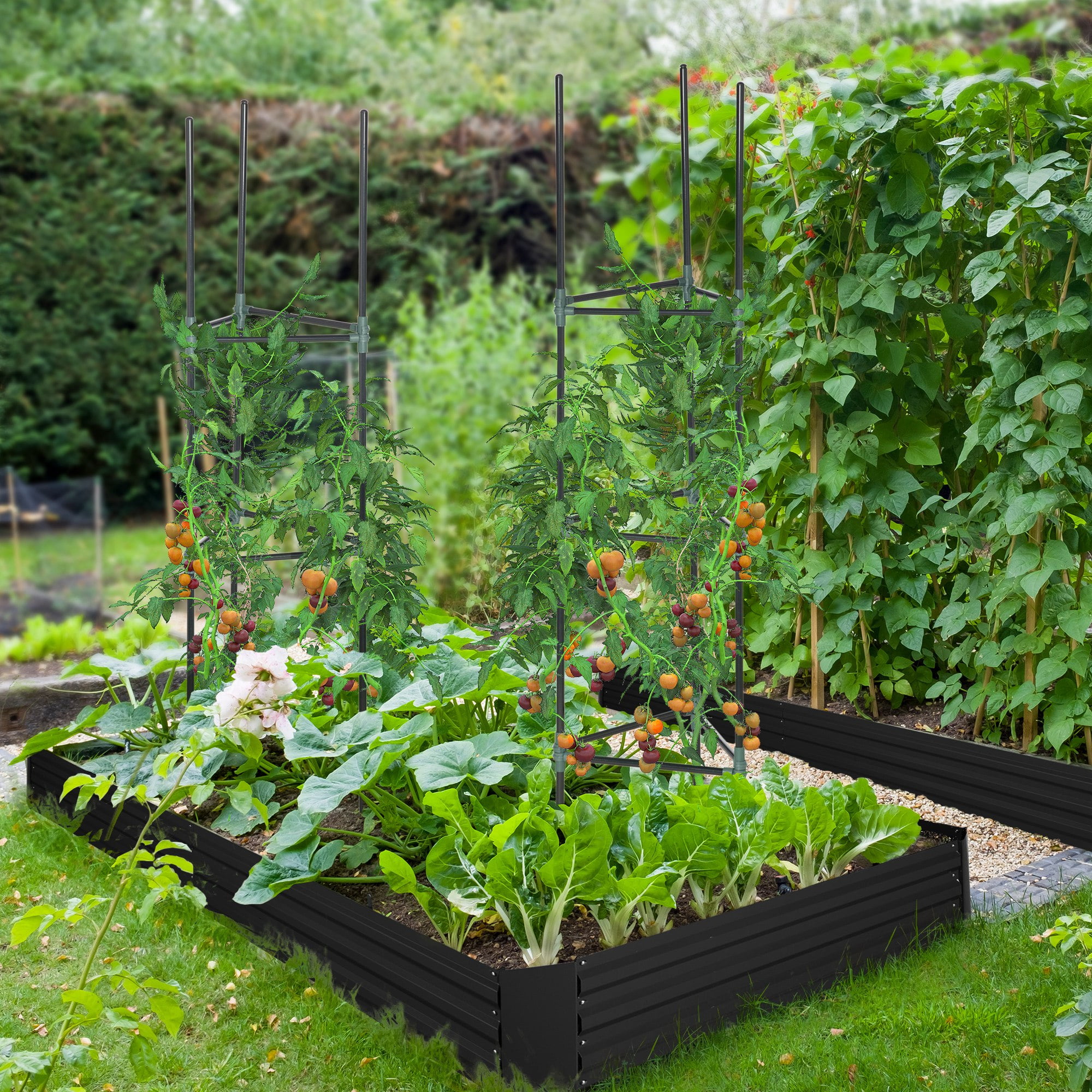Black Metal Raised Garden Bed with Customizable Trellis