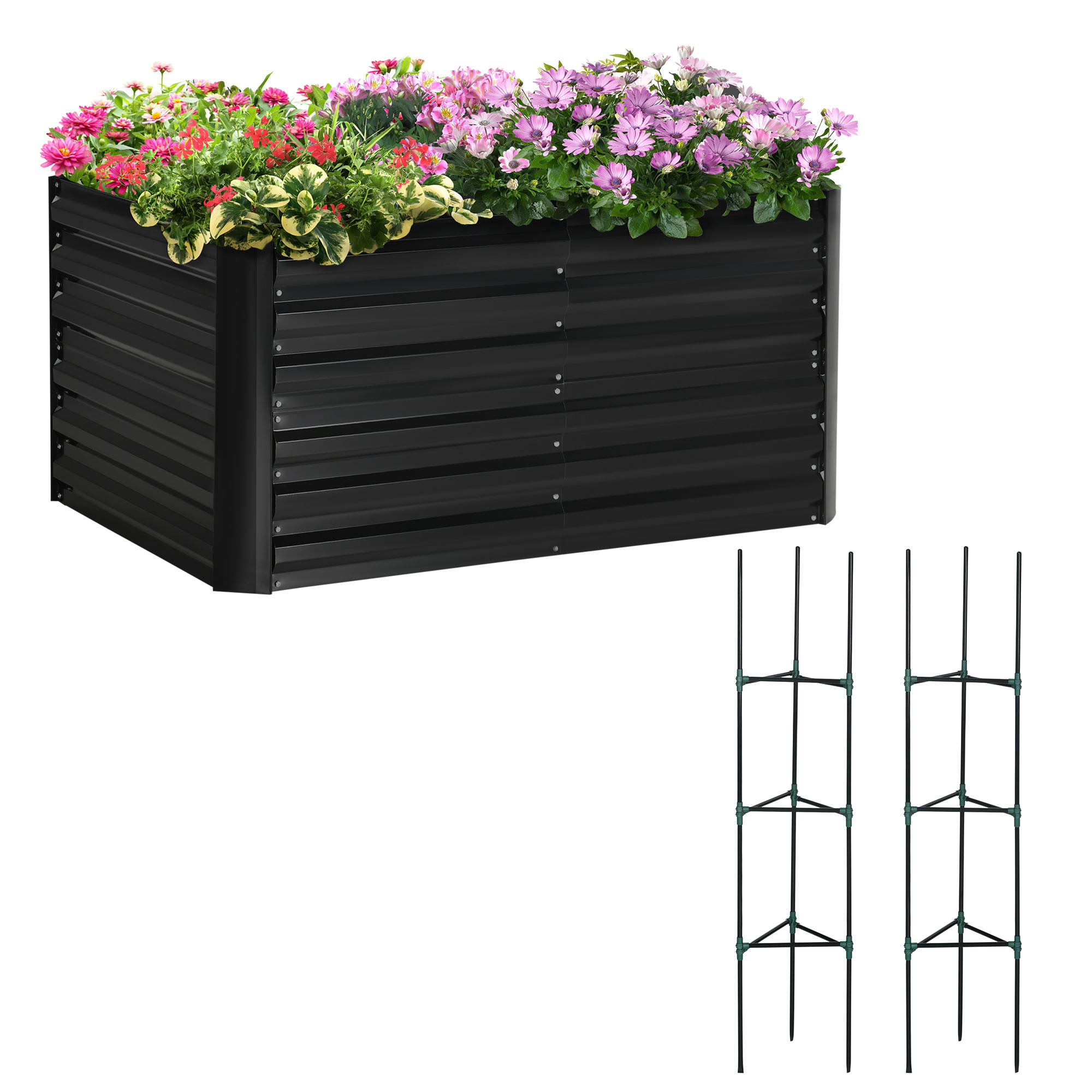Outsunny Steel Raised Garden Bed with Support Rod, Tomato Cages