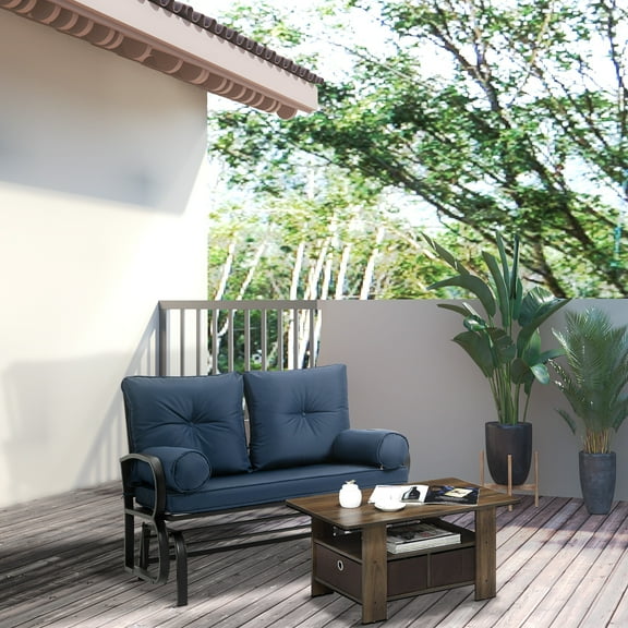 Outsunny Swing Glider Rocking Chair, Double Patio Bench, 2 Person Loveseat with Steel Frame, Cushions, Pillow Armrests, Blue