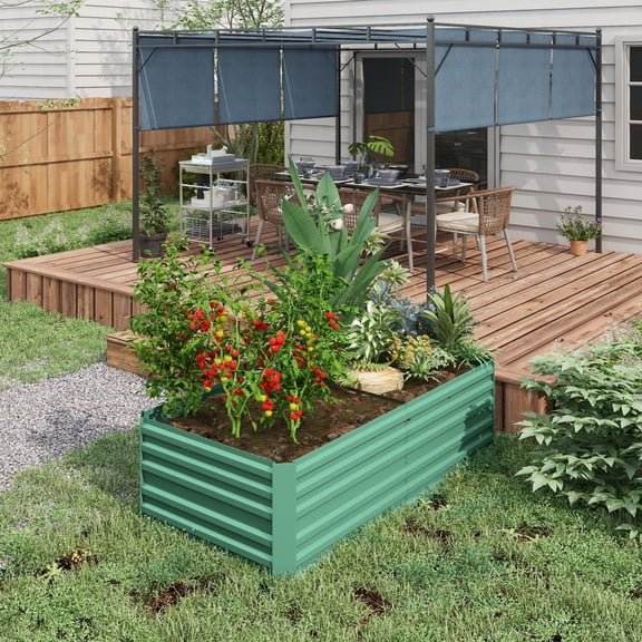 Outsunny Tall Raised Garden Bed Metal Planter Box w/ Reinforced Rods, Green