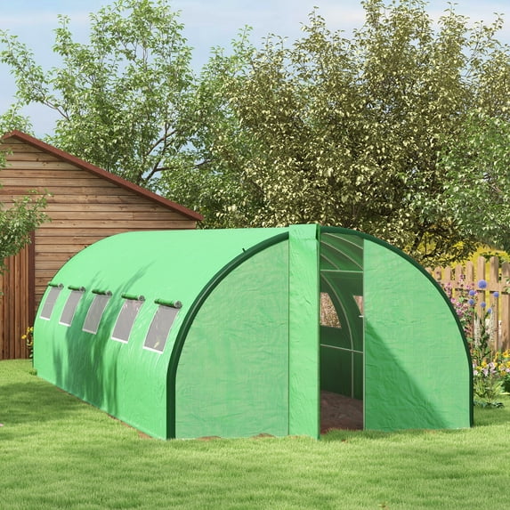 Outsunny Tunnel Greenhouse w/ Doors and Windows, 24.6' x 10' x 6.6', Green