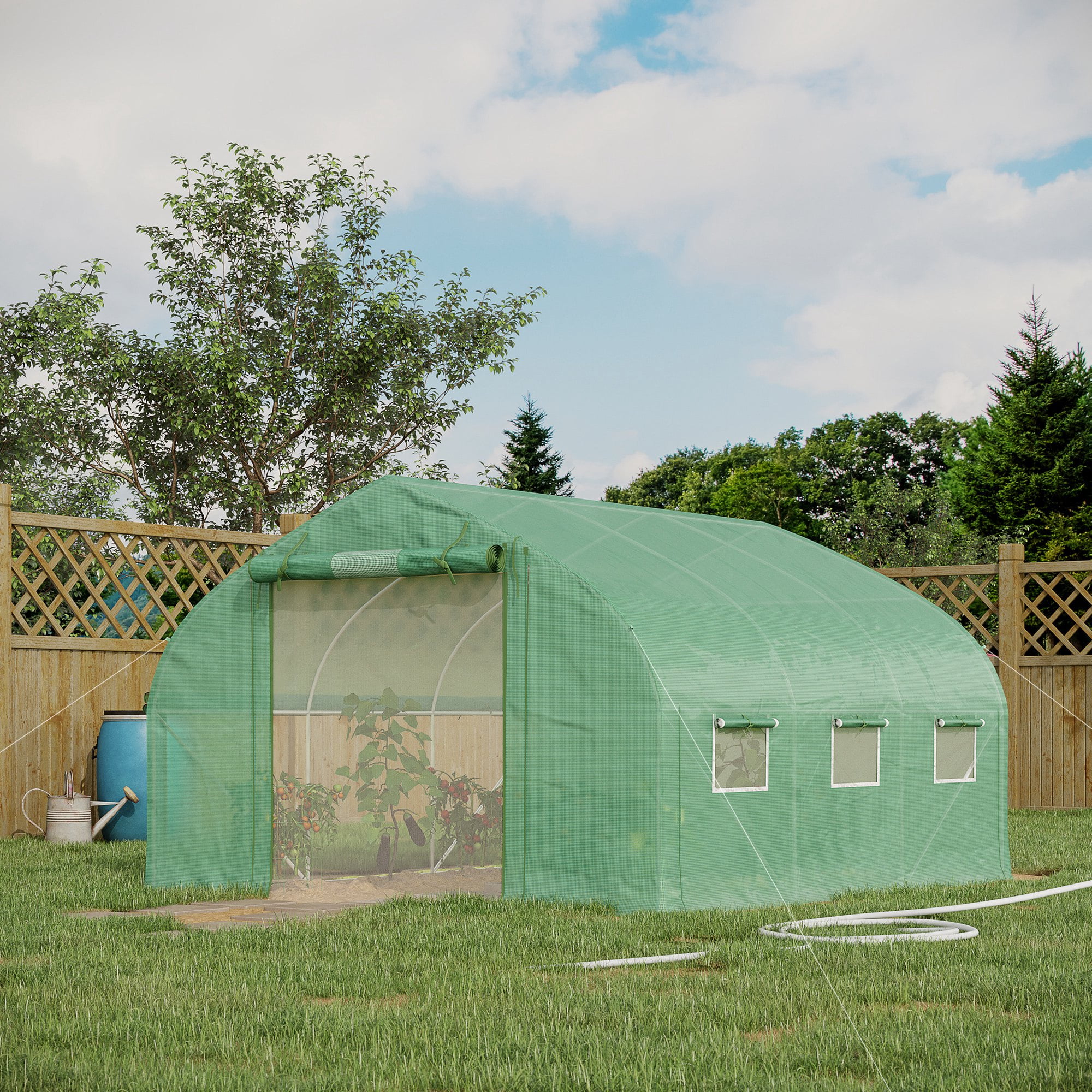 Outsunny Tunnel Greenhouse w/ Mesh Door & Roll-up Sidewalls Hot House Green