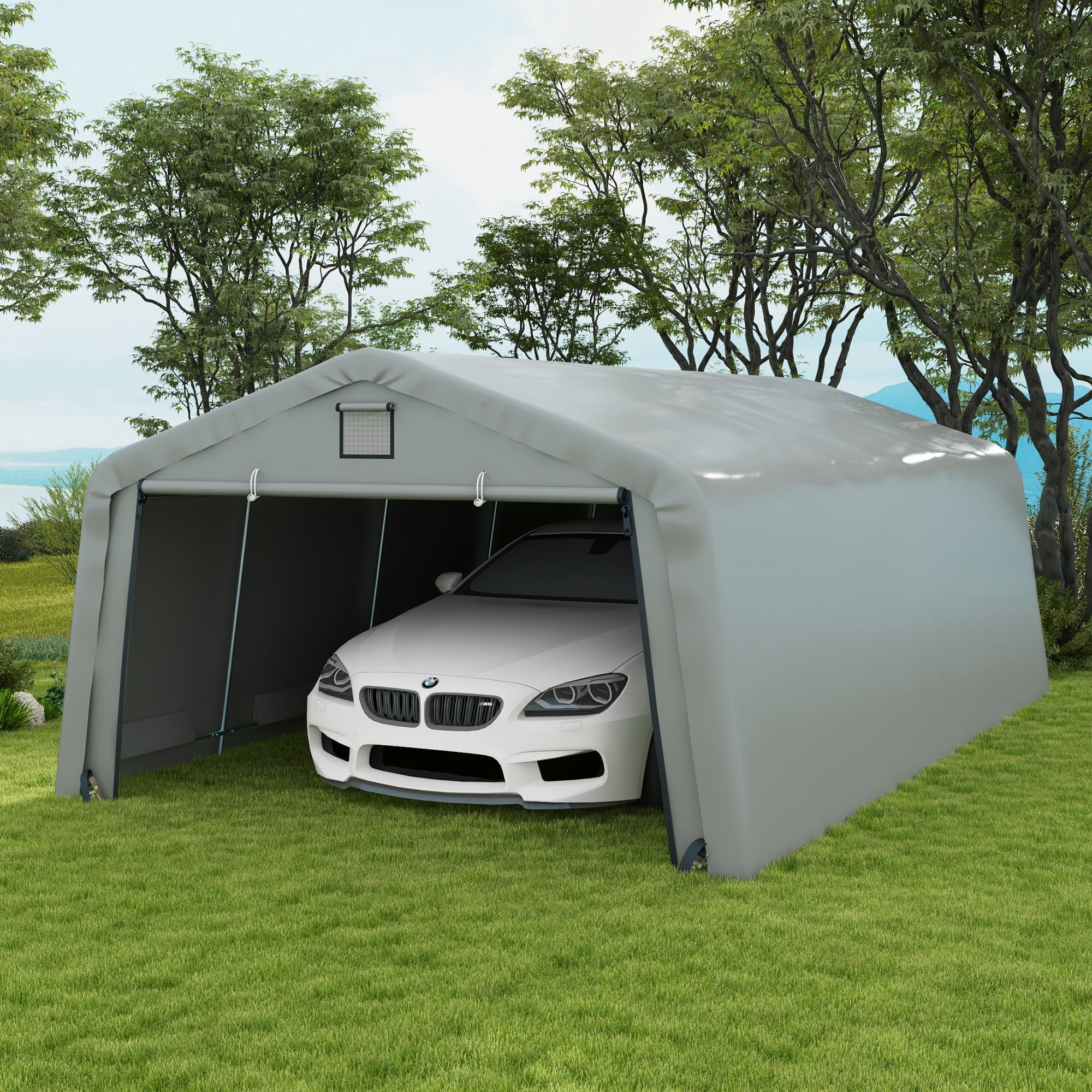 Outsunny Ventilation Windows 143.75 x 243.25 x 95.75 inches Light Gray Carport