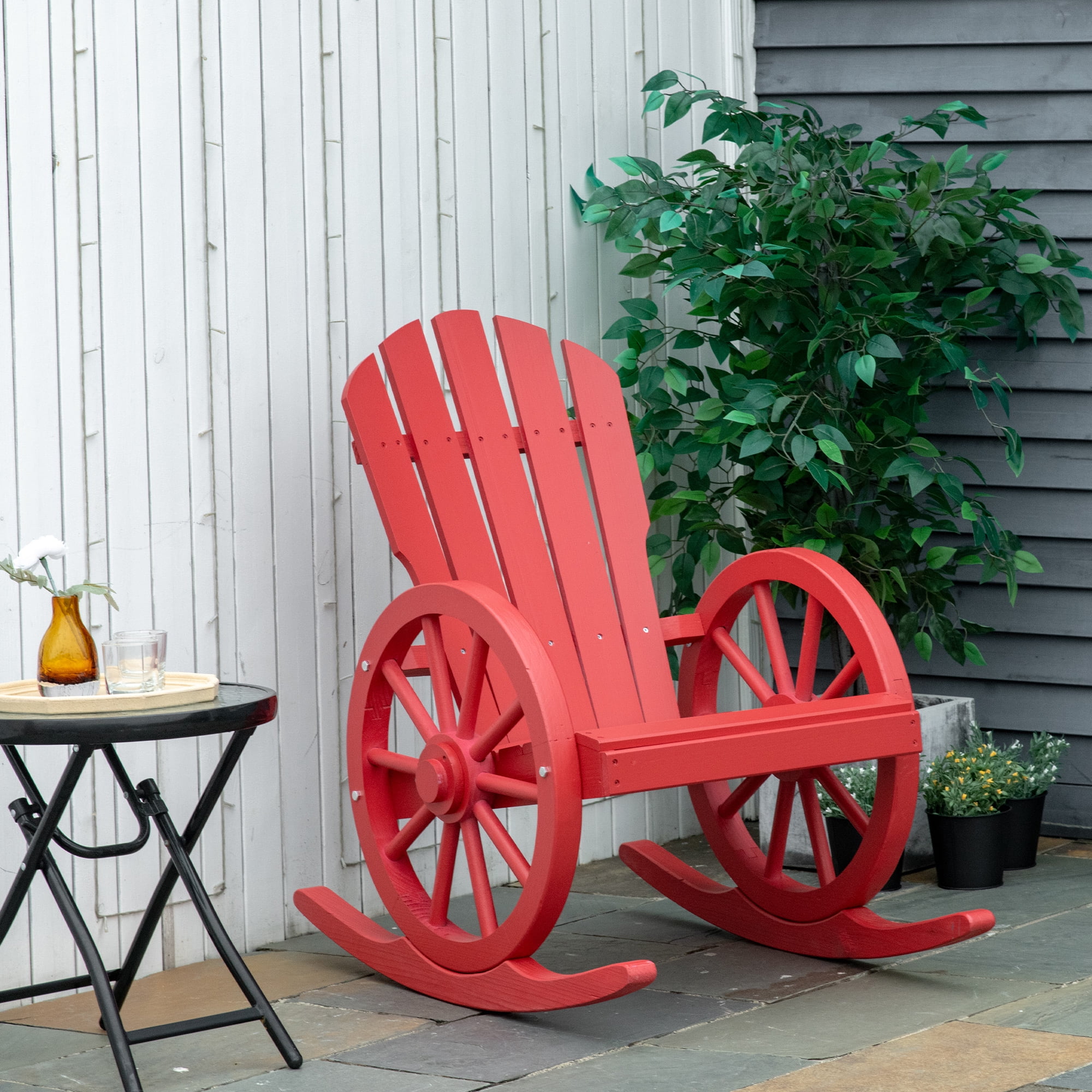 Outsunny Wagon Wheel Adirondack Rocking Chair, Red - Walmart.com