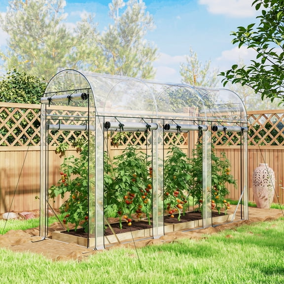 Outsunny Walk-in Tunnel Greenhouse with 8 Roll-Up Doors, Hoop House Greenhouse with Galvanized Steel Frame, Clear
