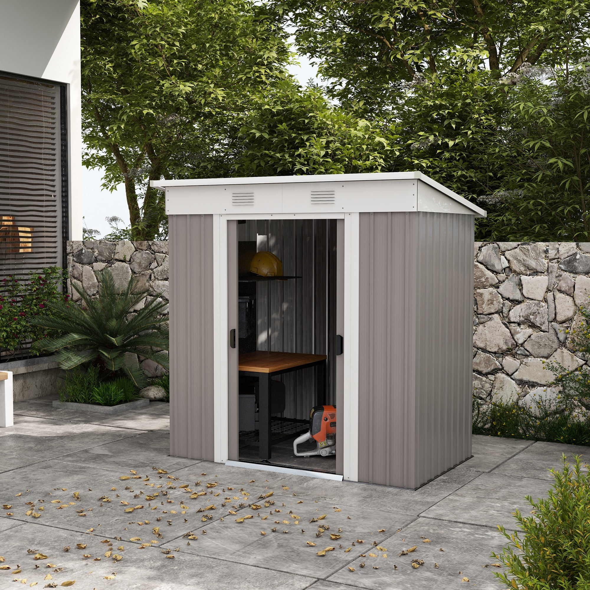 Outsunny Weather Resistant Steel Metal Outdoor Garden Storage Shed with Vents 6 x 4, Gray