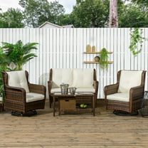 Outsunny Wicker Furniture Set w/ 360° Swivel Rocking Chairs, Cream White