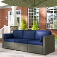 thumbnail image 1 of Outsunny Wicker Patio Couch, PE Rattan 3-Seat Sofa, Outdoor Furniture with Deep Seating, Cushions, Steel Frame, Navy Blue, 1 of 9