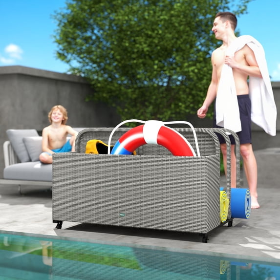 Outsunny Wicker Pool Float Storage Organizer, Pool Float Holder, Mixed Gray