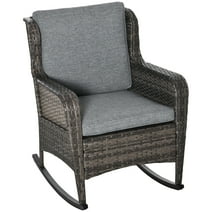 Outsunny Wicker Rocking Chair, Outdoor Rocker w/ Cushions, Gray