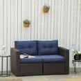 thumbnail image 1 of Outsunny 2 Piece Patio Wicker Corner Sofa Set, Outdoor PE Rattan Furniture, with Curved Armrests and Padded Cushions for Balcony, Dark Blue, 1 of 9