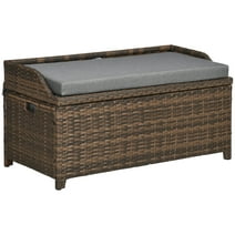 Outsunny Wicker Storage Bench Deck Box with Comfortable Cushion, Gray
