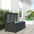 thumbnail image 1 of Outsunny Wicker Storage Bench Deck Box with Comfortable Cushion, Navy Blue, 1 of 9