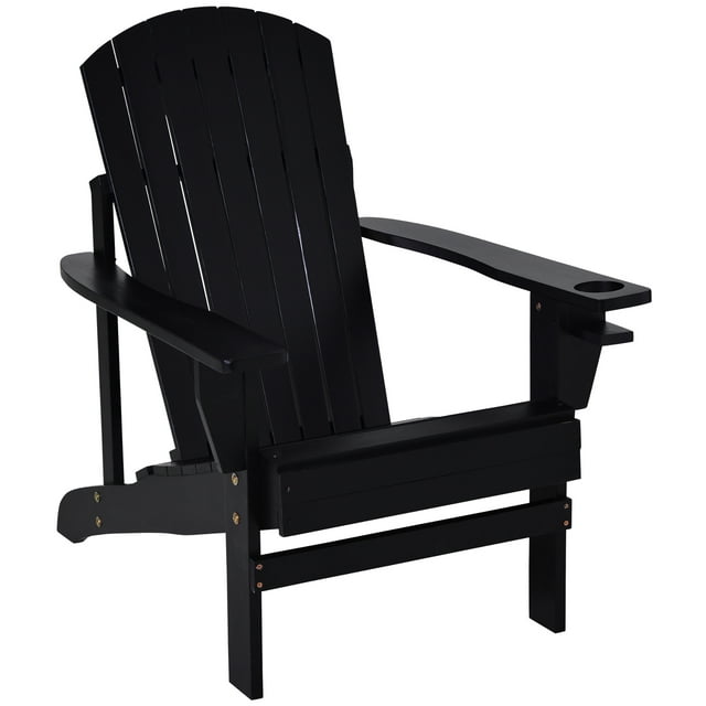 Outsunny Wood Adirondack Chair, Wooden Outdoor & Patio Seating, Black