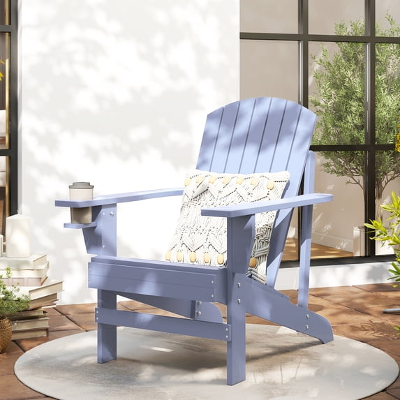 Outsunny Oversized Adirondack Chair, Outdoor Fire Pit and Porch Seating, Classic Log Lounge w/ Built-in Cupholder for Patio, Backyard, Gray