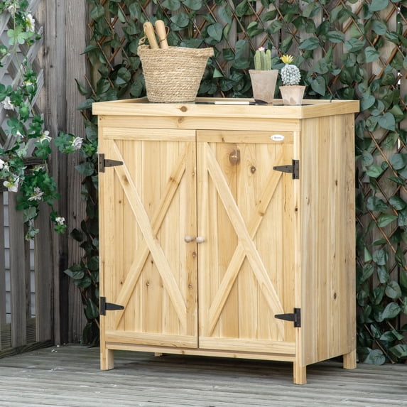 Outsunny Wooden 3Garden Storage Tool Shed with Galvanized Top, Natural