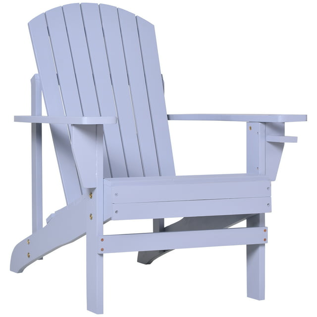 Outsunny Wooden Adirondack Chair, Outdoor Patio Lawn Chair with Cup Holder, Weather Resistant Lawn Furniture, Classic Lounge for Deck, Garden, Backyard, Fire Pit, Gray