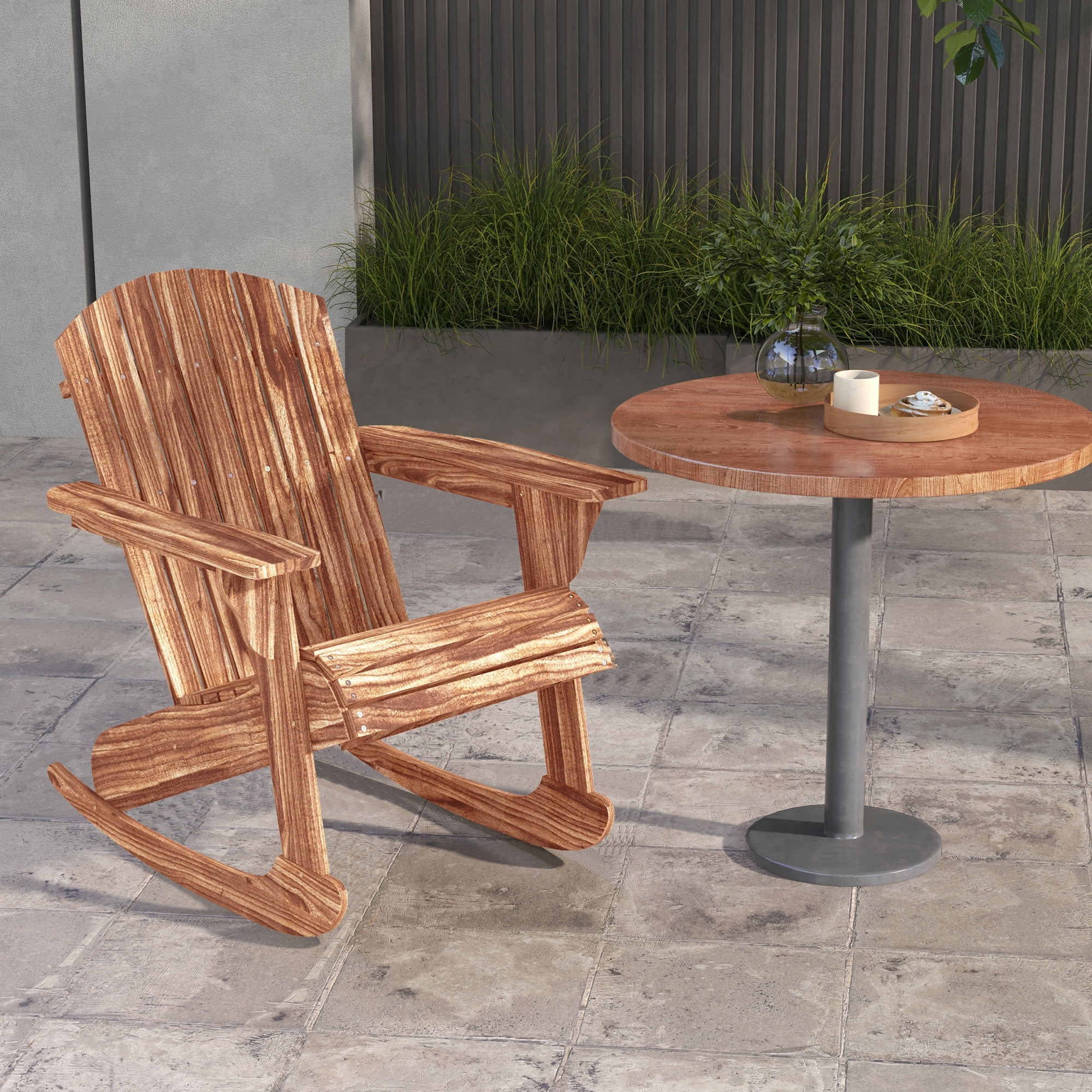 Outsunny Rustic Wooden Adirondack Rocking Chair Outdoor Lounge Chair ...